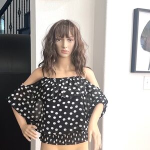 XOXO Black & White Polka Dot Off-The Shoulder Blouse